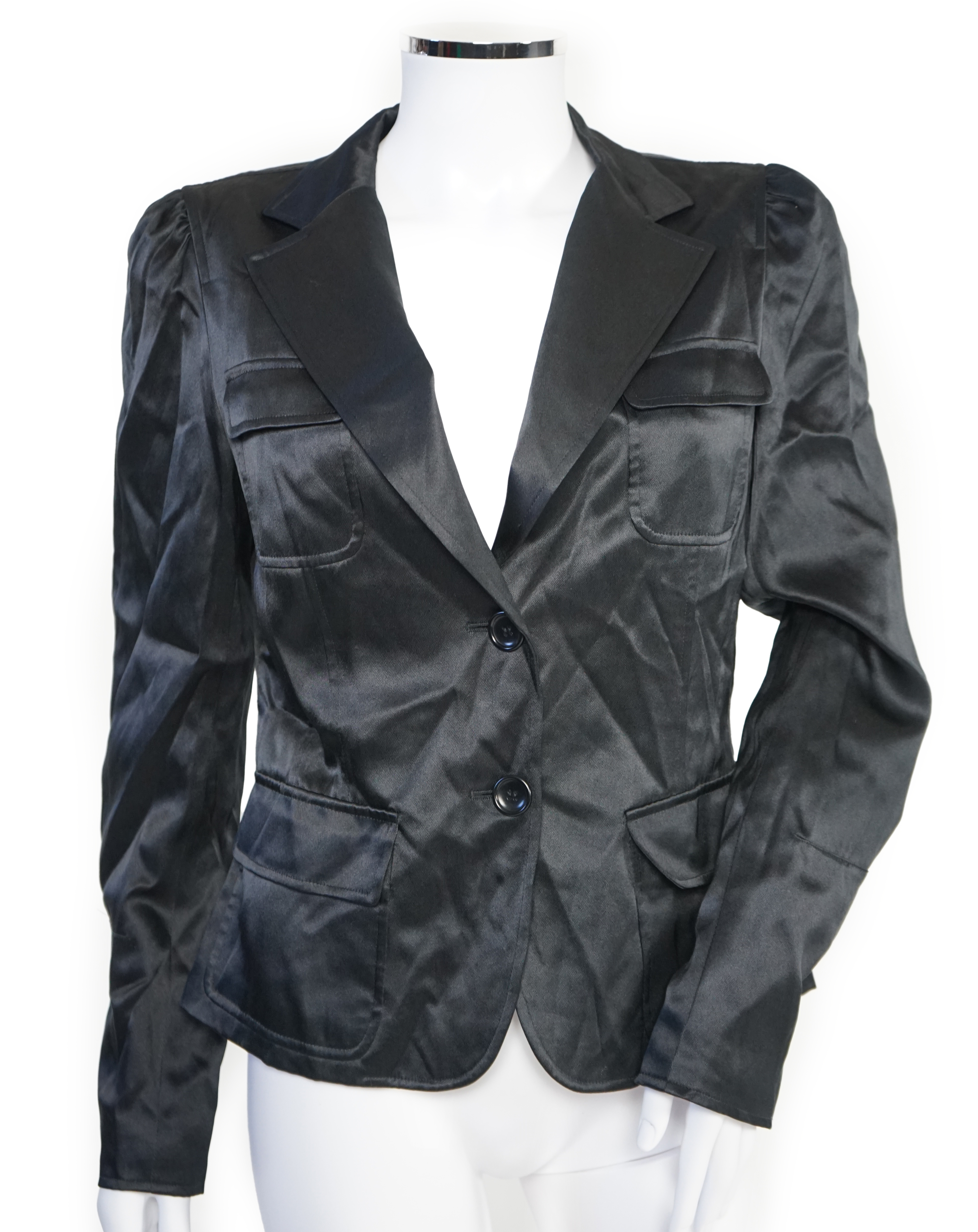 A DKNY red lady's coat and a DKNY satin jacket, coat size 6, jacket size 8